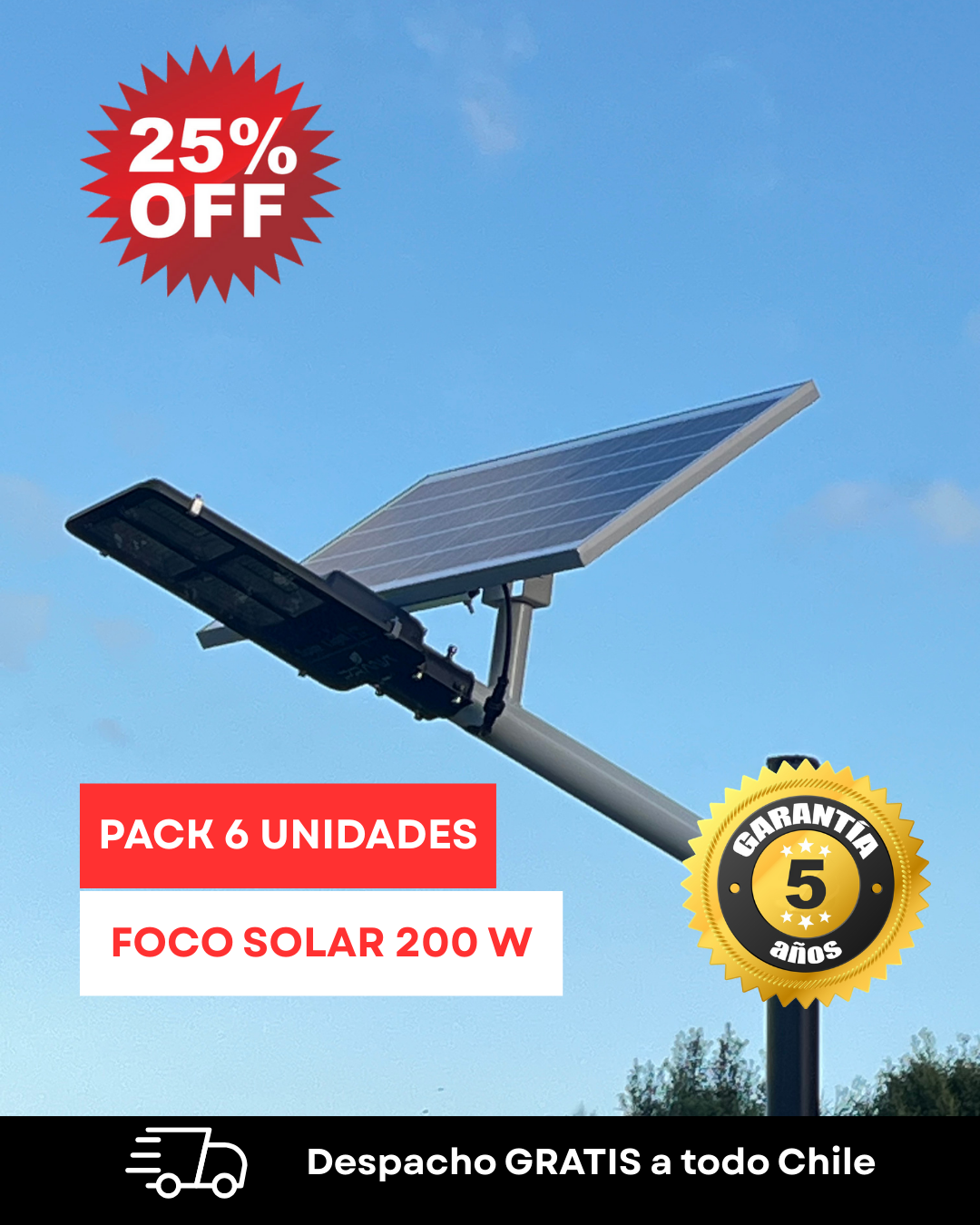 Pack 6 Focos Solares 200W - Envío Gratis a todo Chile