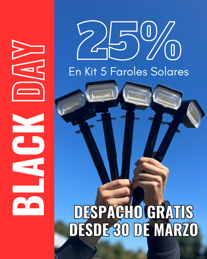 PREVENTA BLACK SALE: PACK 5 Faroles Solares Luz Cálida Para Jardín + ENVÍO GRATIS